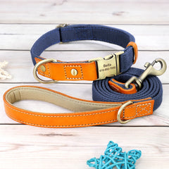 Dog Collar Real Leather Nylon Dog Collars and leash Set Durable Adjustable ID Collars for Small Medium Large Dogs - PeticaDeals
