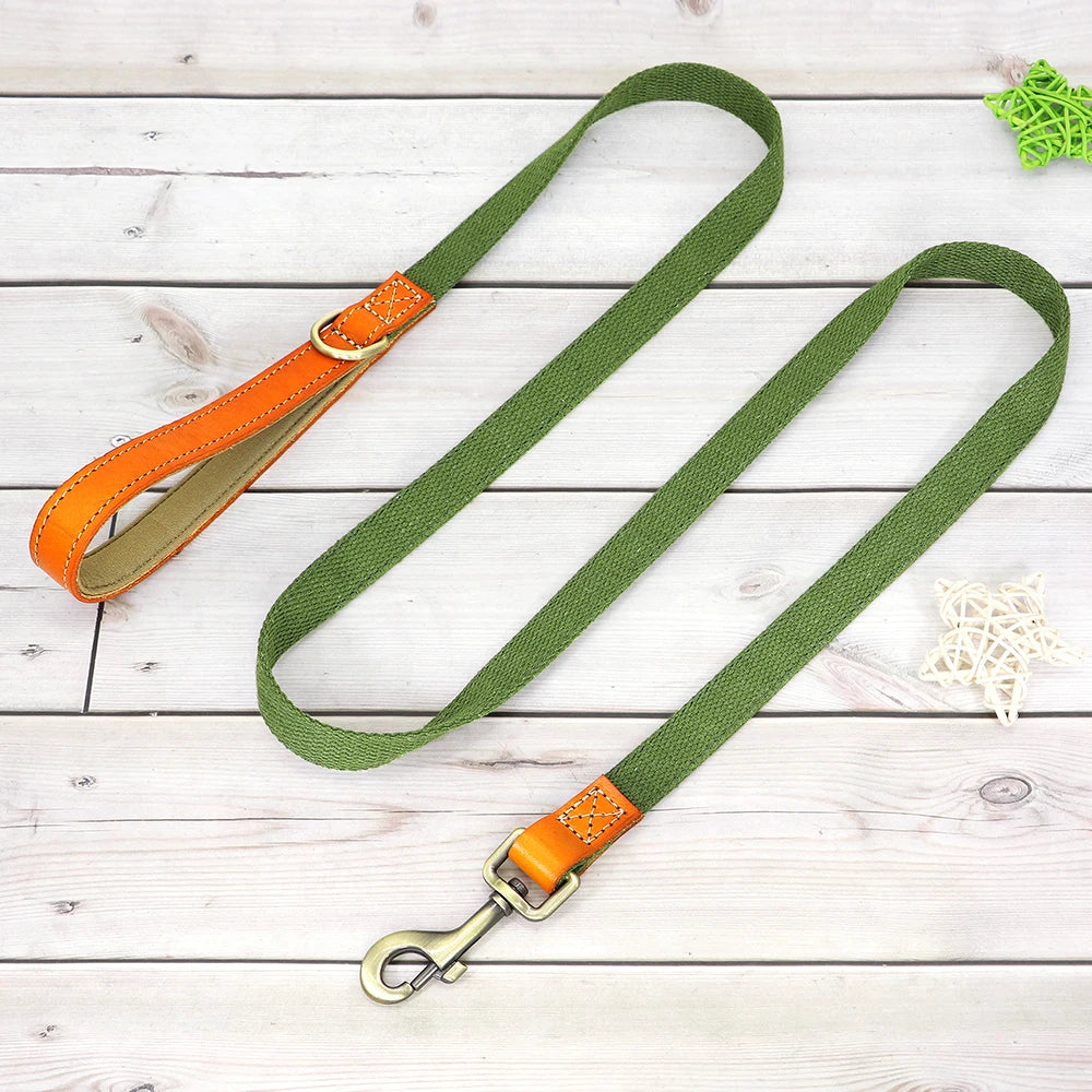 Dog Collar Real Leather Nylon Dog Collars and leash Set Durable Adjustable ID Collars for Small Medium Large Dogs - PeticaDeals
