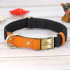 Dog Collar Real Leather Nylon Dog Collars and leash Set Durable Adjustable ID Collars for Small Medium Large Dogs - PeticaDeals