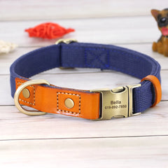 Dog Collar Real Leather Nylon Dog Collars and leash Set Durable Adjustable ID Collars for Small Medium Large Dogs - PeticaDeals