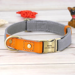 Dog Collar Real Leather Nylon Dog Collars and leash Set Durable Adjustable ID Collars for Small Medium Large Dogs - PeticaDeals