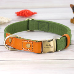 Dog Collar Real Leather Nylon Dog Collars and leash Set Durable Adjustable ID Collars for Small Medium Large Dogs - PeticaDeals