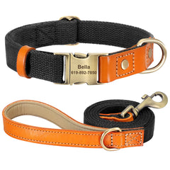 Dog Collar Real Leather Nylon Dog Collars and leash Set Durable Adjustable ID Collars for Small Medium Large Dogs - PeticaDeals