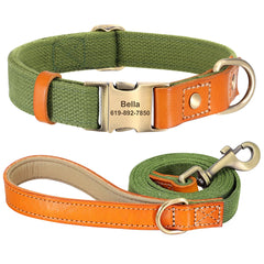 Dog Collar Real Leather Nylon Dog Collars and leash Set Durable Adjustable ID Collars for Small Medium Large Dogs - PeticaDeals