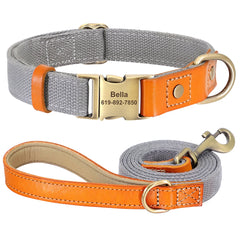 Dog Collar Real Leather Nylon Dog Collars and leash Set Durable Adjustable ID Collars for Small Medium Large Dogs - PeticaDeals