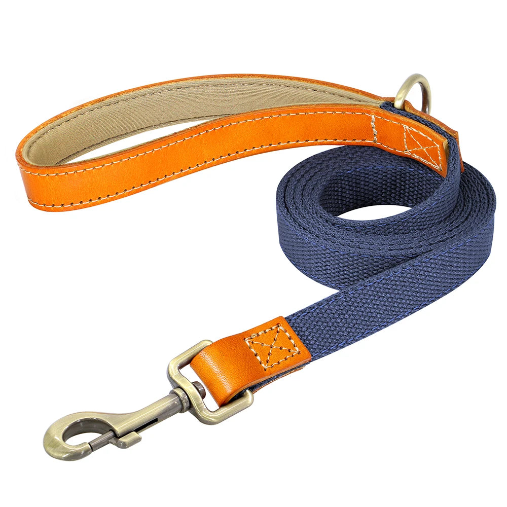 Dog Collar Real Leather Nylon Dog Collars and leash Set Durable Adjustable ID Collars for Small Medium Large Dogs - PeticaDeals