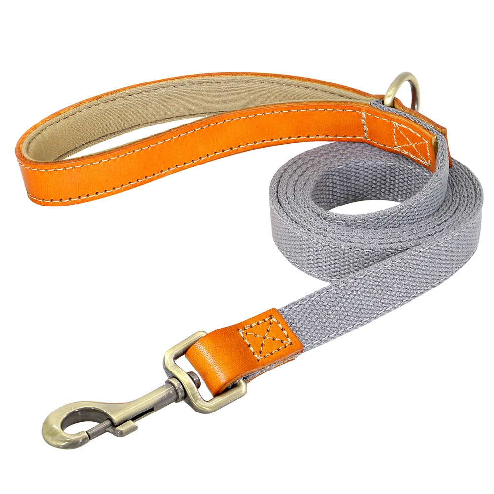 Dog Collar Real Leather Nylon Dog Collars and leash Set Durable Adjustable ID Collars for Small Medium Large Dogs - PeticaDeals