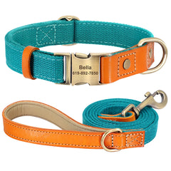 Dog Collar Real Leather Nylon Dog Collars and leash Set Durable Adjustable ID Collars for Small Medium Large Dogs - PeticaDeals