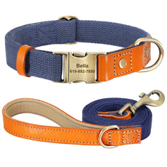 Dog Collar Real Leather Nylon Dog Collars and leash Set Durable Adjustable ID Collars for Small Medium Large Dogs - PeticaDeals