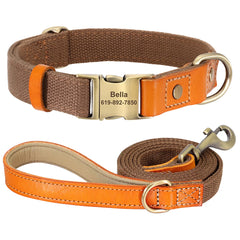 Dog Collar Real Leather Nylon Dog Collars and leash Set Durable Adjustable ID Collars for Small Medium Large Dogs - PeticaDeals