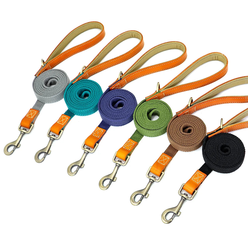 Dog Collar Real Leather Nylon Dog Collars and leash Set Durable Adjustable ID Collars for Small Medium Large Dogs - PeticaDeals