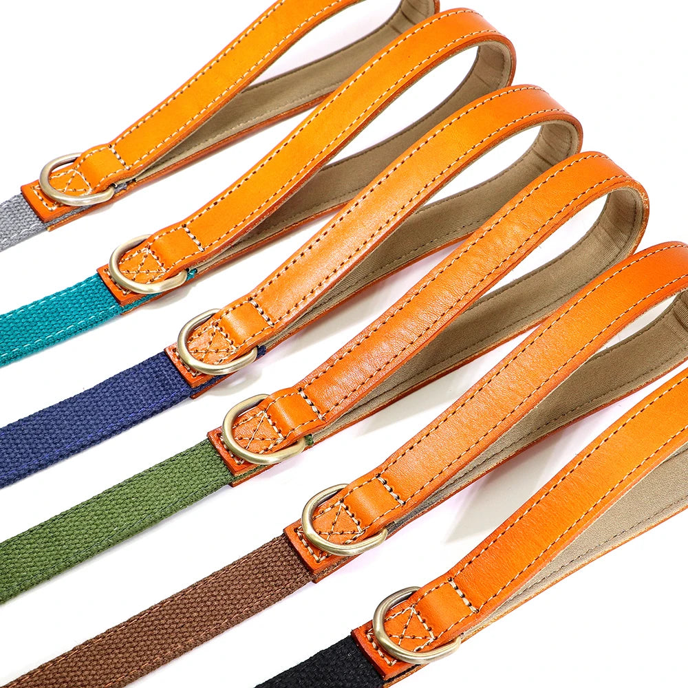 Dog Collar Real Leather Nylon Dog Collars and leash Set Durable Adjustable ID Collars for Small Medium Large Dogs - PeticaDeals