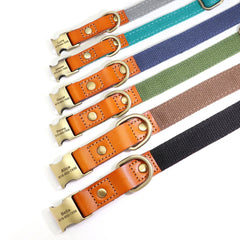 Dog Collar Real Leather Nylon Dog Collars and leash Set Durable Adjustable ID Collars for Small Medium Large Dogs - PeticaDeals