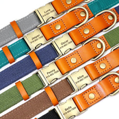 Dog Collar Real Leather Nylon Dog Collars and leash Set Durable Adjustable ID Collars for Small Medium Large Dogs - PeticaDeals
