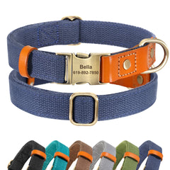 Dog Collar Real Leather Nylon Dog Collars and leash Set Durable Adjustable ID Collars for Small Medium Large Dogs - PeticaDeals