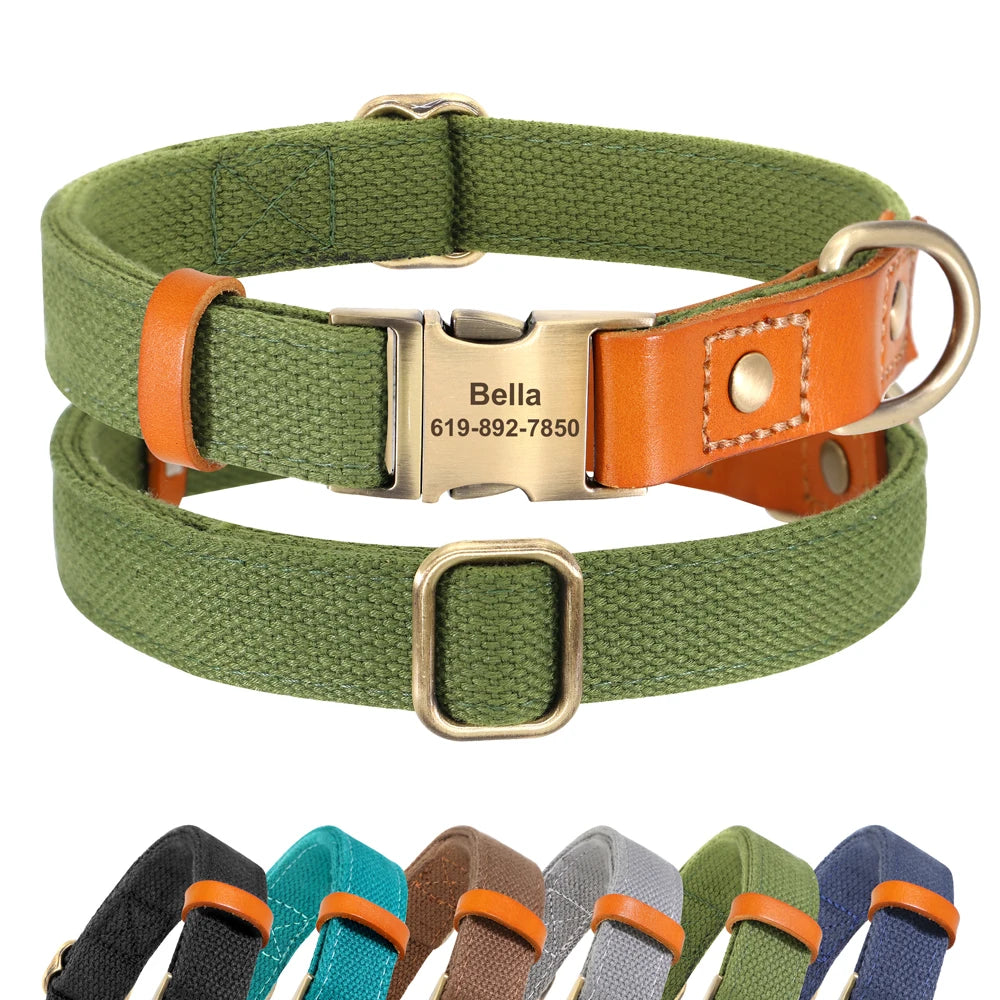 Dog Collar Real Leather Nylon Dog Collars and leash Set Durable Adjustable ID Collars for Small Medium Large Dogs - PeticaDeals