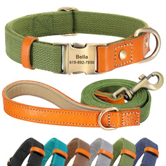 Dog Collar Real Leather Nylon Dog Collars and leash Set Durable Adjustable ID Collars for Small Medium Large Dogs - PeticaDeals