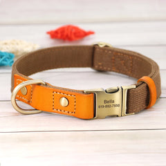 Dog Collar Real Leather Nylon Dog Collars and leash Set Durable Adjustable ID Collars for Small Medium Large Dogs - PeticaDeals