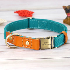 Dog Collar Real Leather Nylon Dog Collars and leash Set Durable Adjustable ID Collars for Small Medium Large Dogs - PeticaDeals