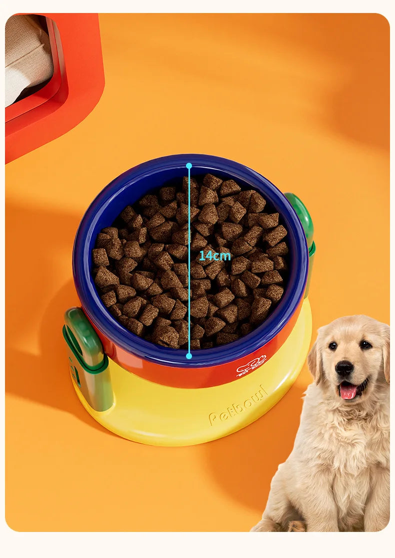 Dog Food Bowl Adjustable Lifting Cat Bowl Oblique Mouth High-footed - PeticaDeals