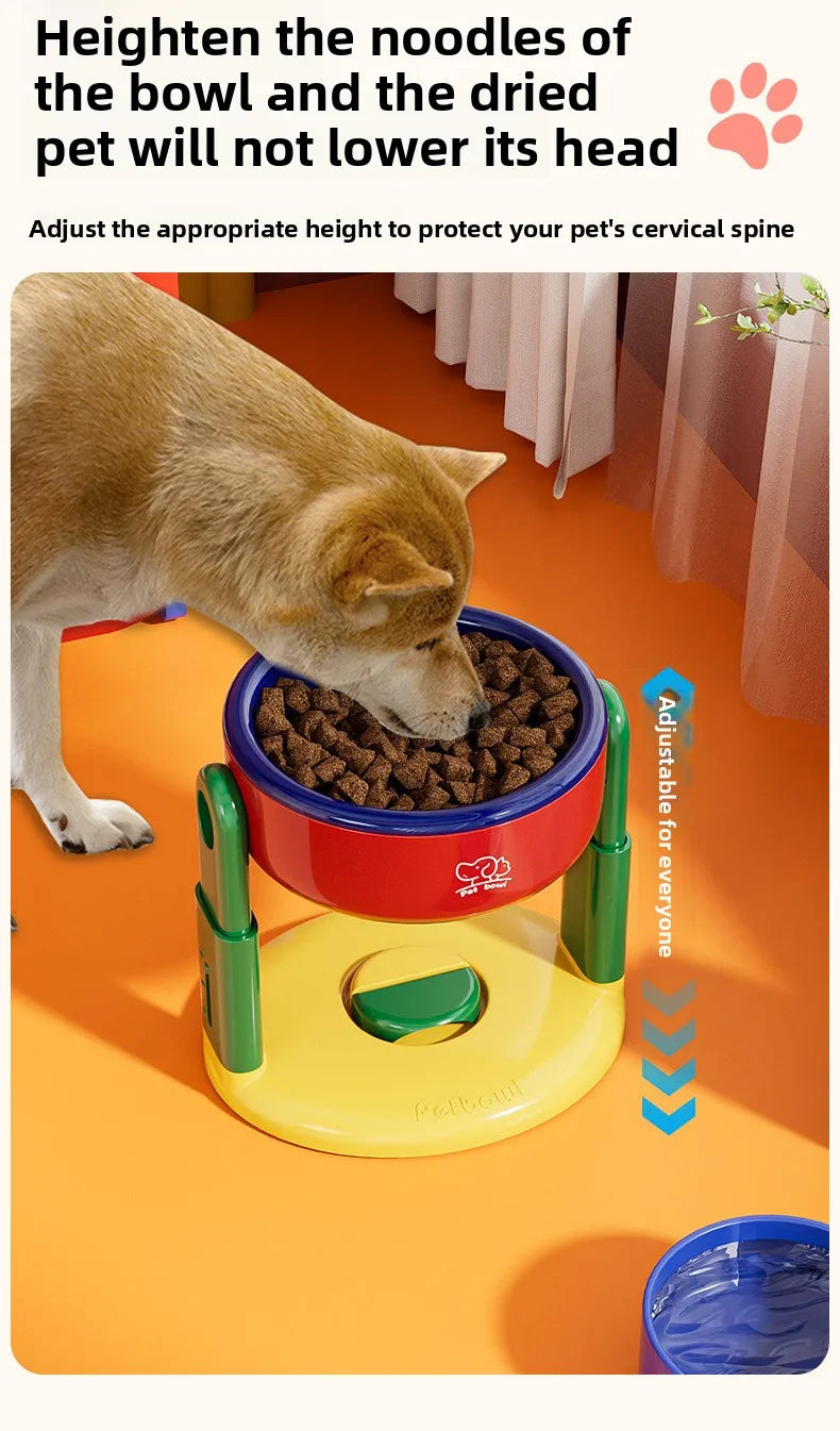 Dog Food Bowl Adjustable Lifting Cat Bowl Oblique Mouth High-footed - PeticaDeals