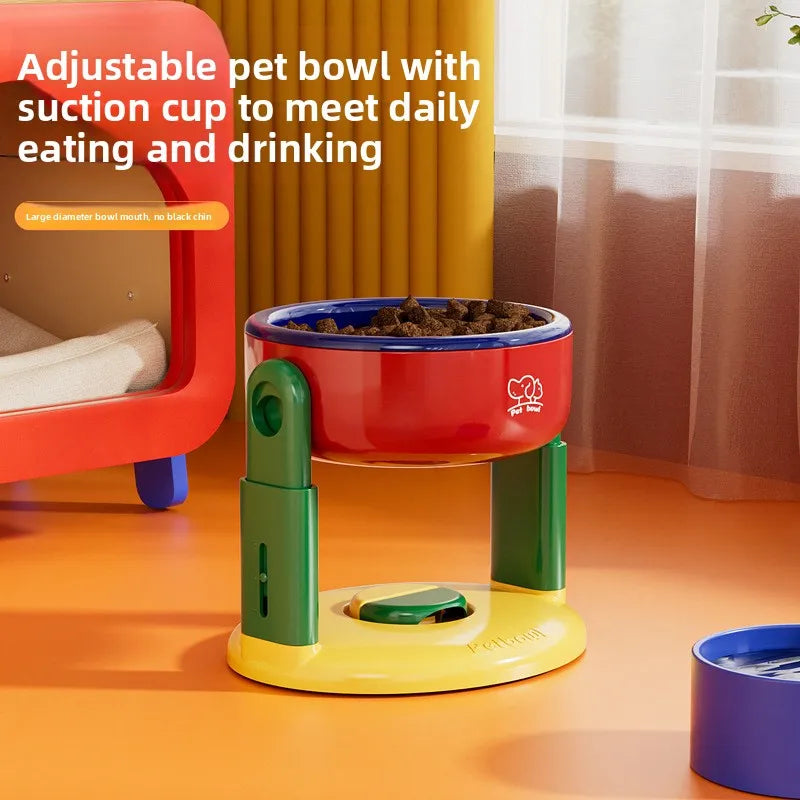 Dog Food Bowl Adjustable Lifting Cat Bowl Oblique Mouth High-footed - PeticaDeals