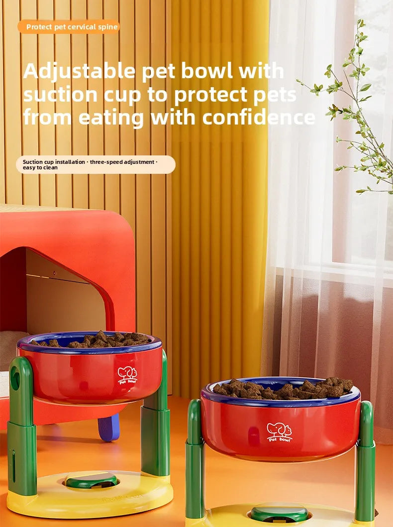 Dog Food Bowl Adjustable Lifting Cat Bowl Oblique Mouth High-footed - PeticaDeals