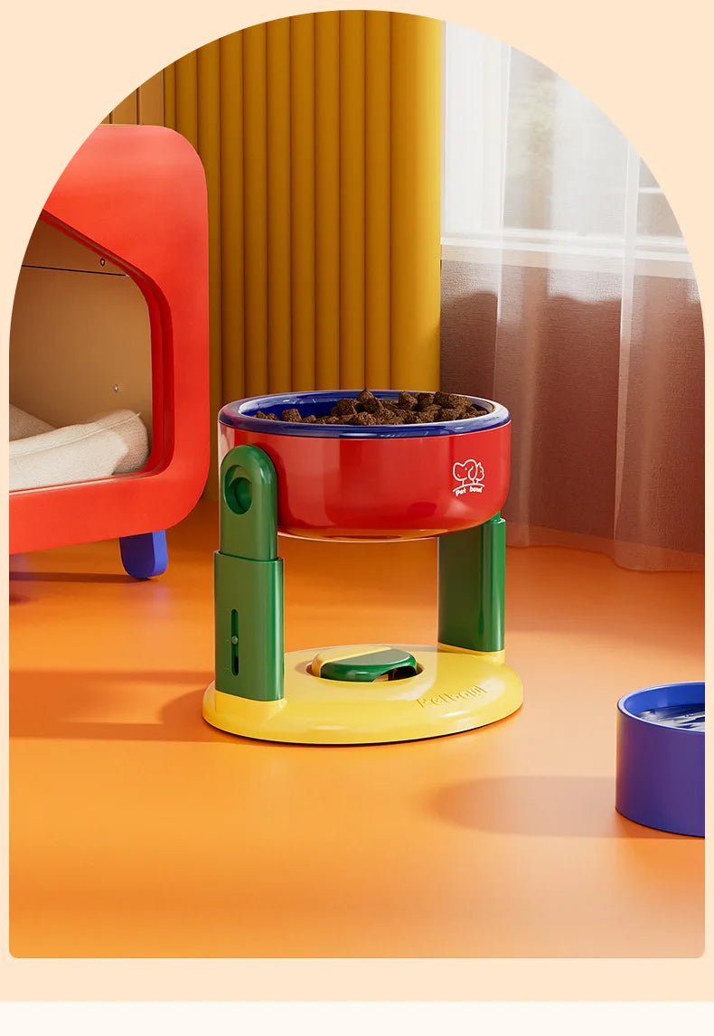 Dog Food Bowl Adjustable Lifting Cat Bowl Oblique Mouth High-footed - PeticaDeals