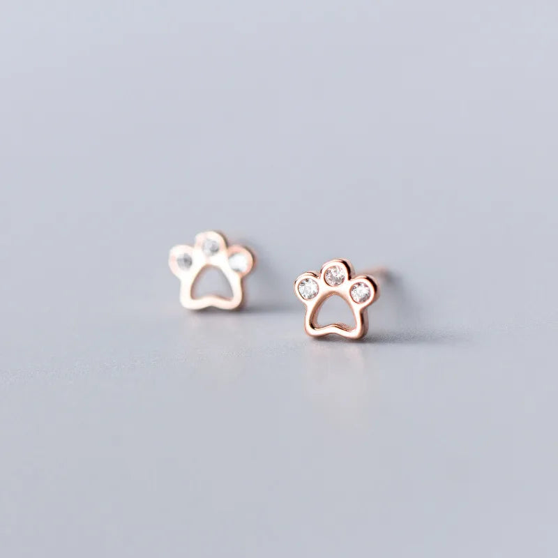 Dog Paw Stud Earrings For Women Silver 925 Minimalist Fine Women's Earrings Jewelry - PeticaDeals