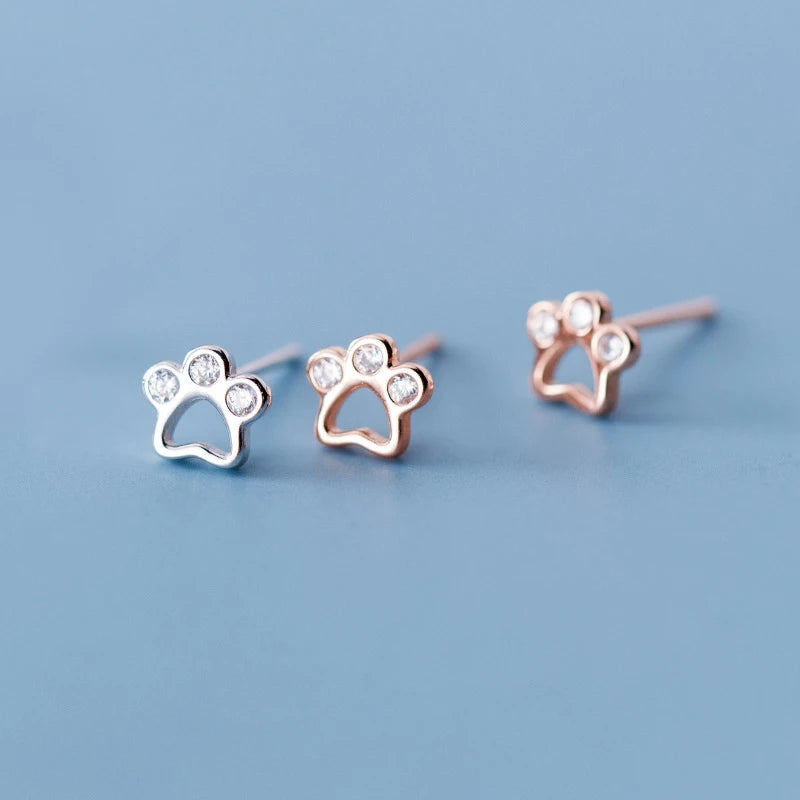Dog Paw Stud Earrings For Women Silver 925 Minimalist Fine Women's Earrings Jewelry - PeticaDeals
