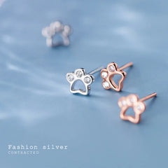 Dog Paw Stud Earrings For Women Silver 925 Minimalist Fine Women's Earrings Jewelry - PeticaDeals