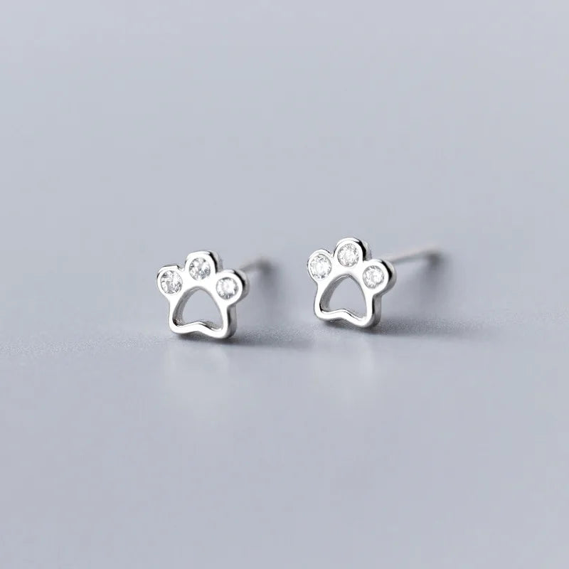 Dog Paw Stud Earrings For Women Silver 925 Minimalist Fine Women's Earrings Jewelry - PeticaDeals