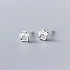 Dog Paw Stud Earrings For Women Silver 925 Minimalist Fine Women's Earrings Jewelry - PeticaDeals