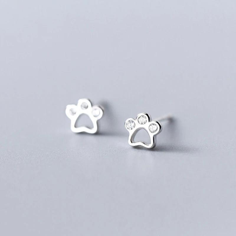 Dog Paw Stud Earrings For Women Silver 925 Minimalist Fine Women's Earrings Jewelry - PeticaDeals