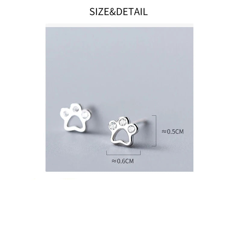 Dog Paw Stud Earrings For Women Silver 925 Minimalist Fine Women's Earrings Jewelry - PeticaDeals