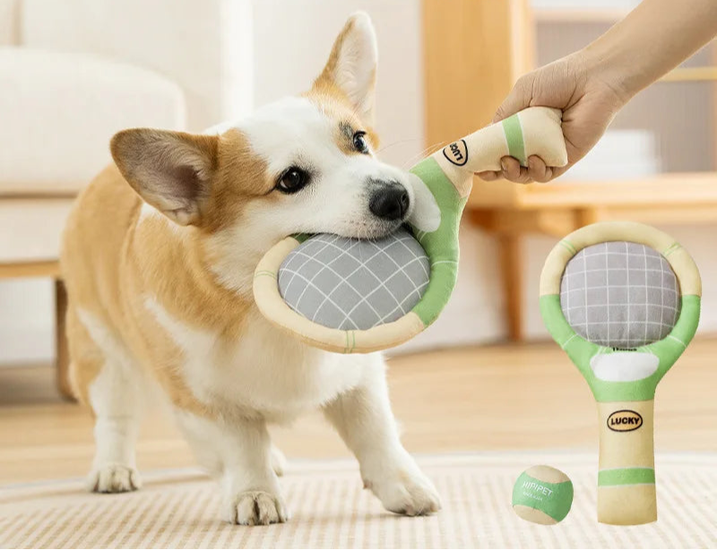 Dog Tennis Sports Sandpaper Racquet Toy Teddy - PeticaDeals