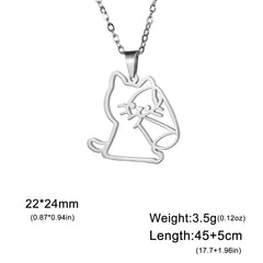 Drinking Cat Women's Necklace Stainless Steel Gold Color Animal Pendant Necklaces Jewelry - PeticaDeals
