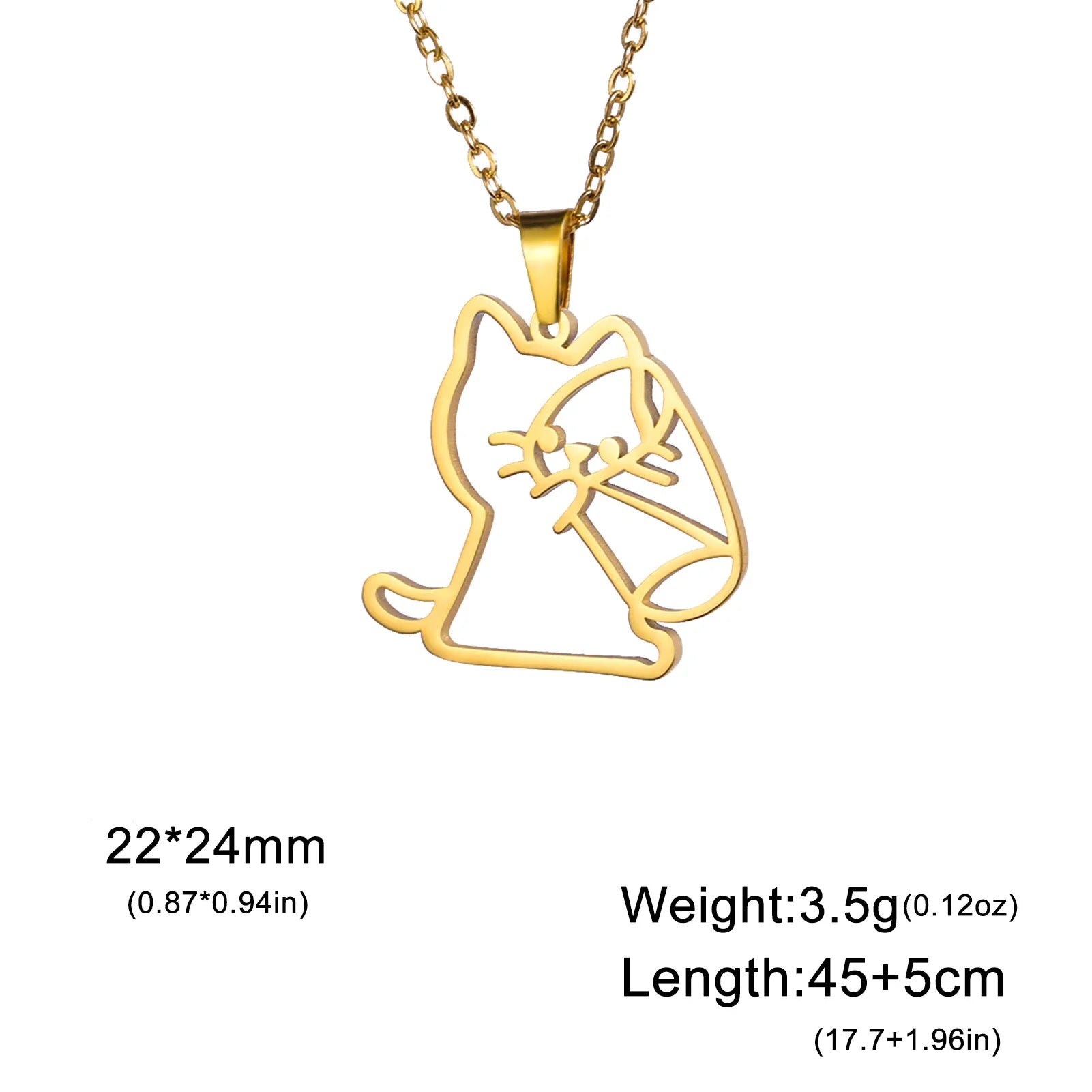 Drinking Cat Women's Necklace Stainless Steel Gold Color Animal Pendant Necklaces Jewelry - PeticaDeals