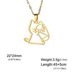 Drinking Cat Women's Necklace Stainless Steel Gold Color Animal Pendant Necklaces Jewelry - PeticaDeals