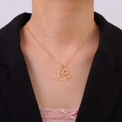 Drinking Cat Women's Necklace Stainless Steel Gold Color Animal Pendant Necklaces Jewelry - PeticaDeals