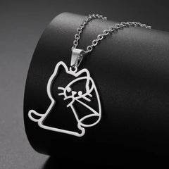 Drinking Cat Women's Necklace Stainless Steel Gold Color Animal Pendant Necklaces Jewelry - PeticaDeals