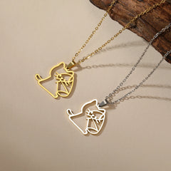 Drinking Cat Women's Necklace Stainless Steel Gold Color Animal Pendant Necklaces Jewelry - PeticaDeals