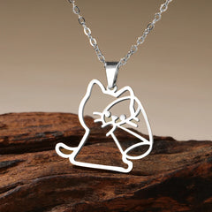 Drinking Cat Women's Necklace Stainless Steel Gold Color Animal Pendant Necklaces Jewelry - PeticaDeals
