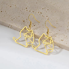 Drinking Cat Women's Necklace Stainless Steel Gold Color Animal Pendant Necklaces Jewelry - PeticaDeals