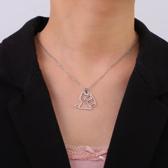 Drinking Cat Women's Necklace Stainless Steel Gold Color Animal Pendant Necklaces Jewelry - PeticaDeals