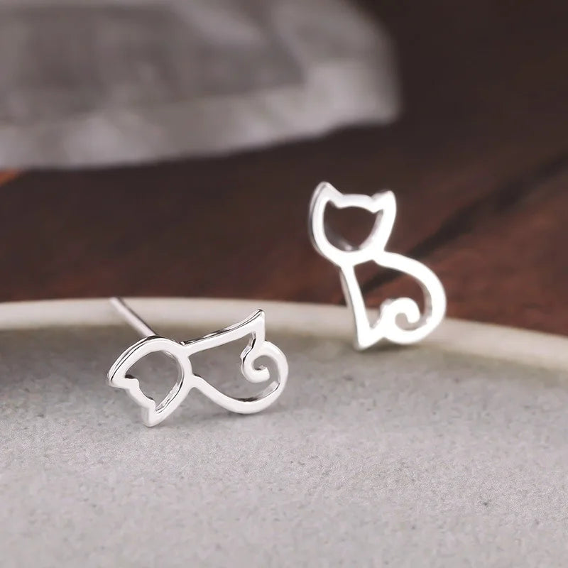 Elegant Jewelry Sterling silver Cat Stud Earrings for Women - PeticaDeals