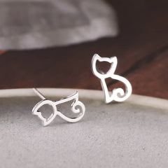 Elegant Jewelry Sterling silver Cat Stud Earrings for Women - PeticaDeals