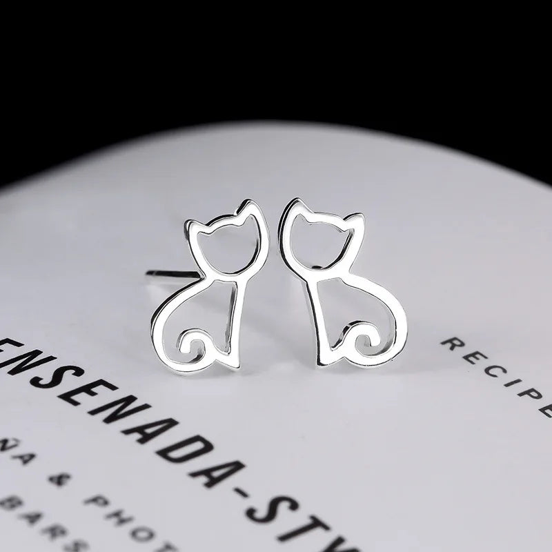 Elegant Jewelry Sterling silver Cat Stud Earrings for Women - PeticaDeals