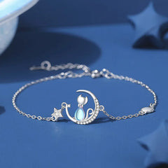 European Sparkling S925 Sterling silver Pave Cat Moon Pendant Necklace Earrings Bracelet For Women - PeticaDeals