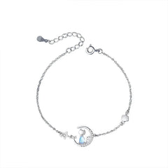 European Sparkling S925 Sterling silver Pave Cat Moon Pendant Necklace Earrings Bracelet For Women - PeticaDeals